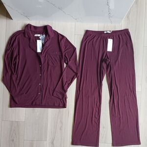 UGG Pajama Set Womens M Plum 2 Piece Soft Knit Lounge Long Sleeve Wide Leg